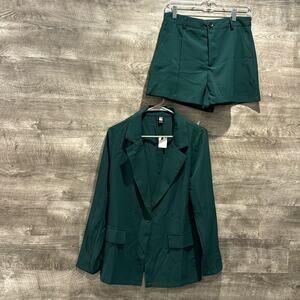 SHEIN NWOT 2 piece Set Shorts/ Jacket with Shoulder Pads, Pockets!